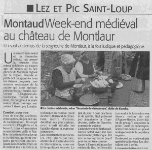 Lire la suite à propos de l’article Midi-Libre – Montaud : un week-end médiéval au château de Montlaur